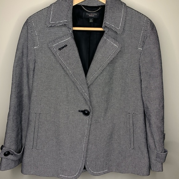 TALBOTS Black & White Check One Button Jacket 8 - Picture 1 of 8